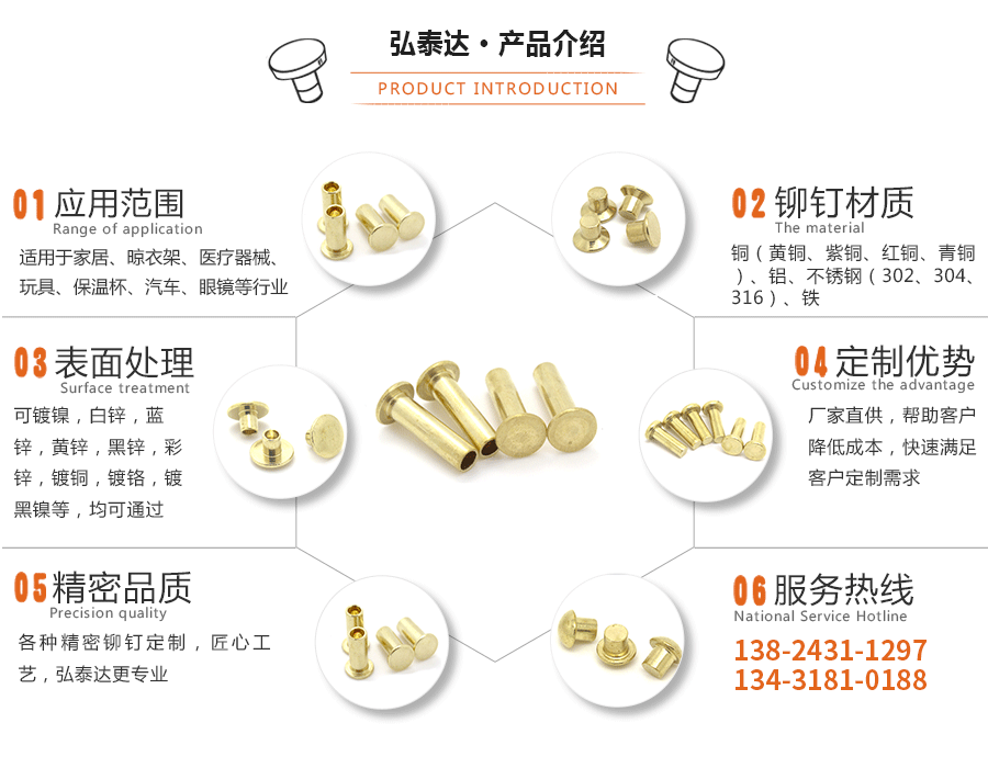 平頭半空心黃銅鉚釘